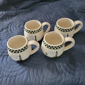 Vtg 90s Alco Industries Mugs Coastal Living Seaside Lighthouse Beach Ocean Set 4